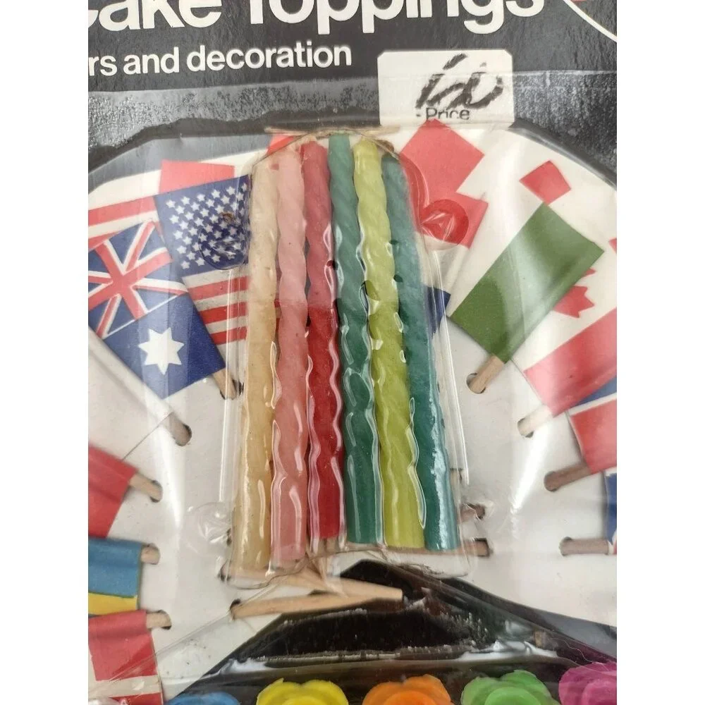 Vtg Amscan International Party Cake Toppings Set Candles Flag Decorations